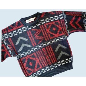 Vintage Men's Forum 80s / 90s Leather Patch Crew Neck Sweater Size Medium